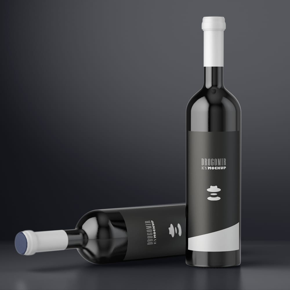 Free Black Wine Bottle Mockup PSD