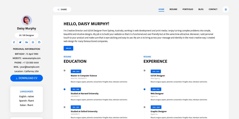 Free Bootstrap Resume Template