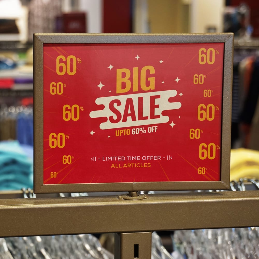 Free Clothing Rack Sale Signage Mockup PSD
