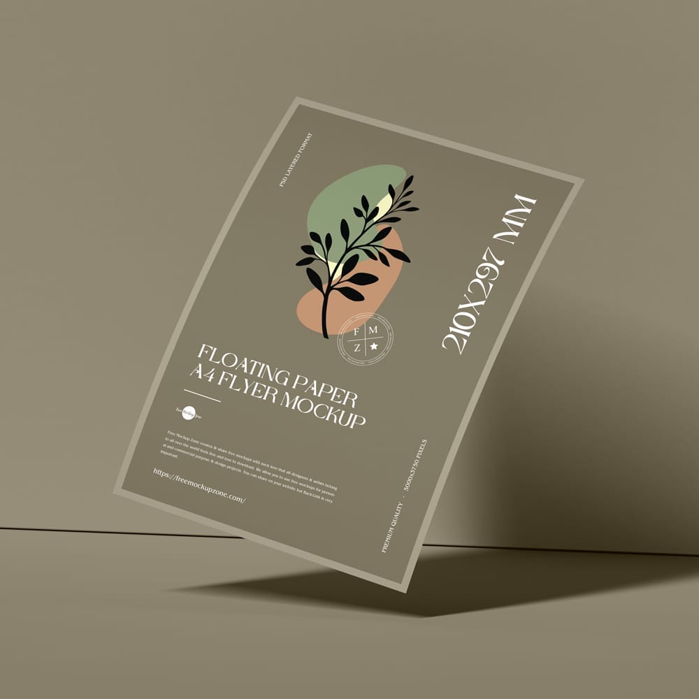 Free Floating Paper A4 Flyer Mockup PSD