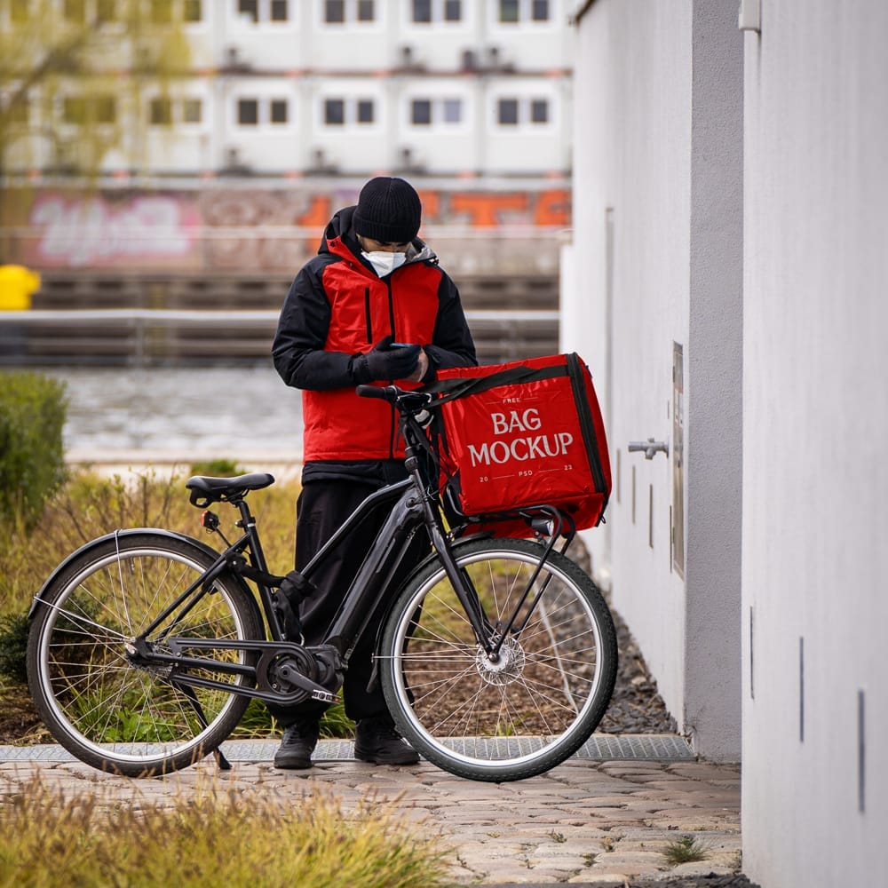 Free Food Delivery Man Mockup PSD