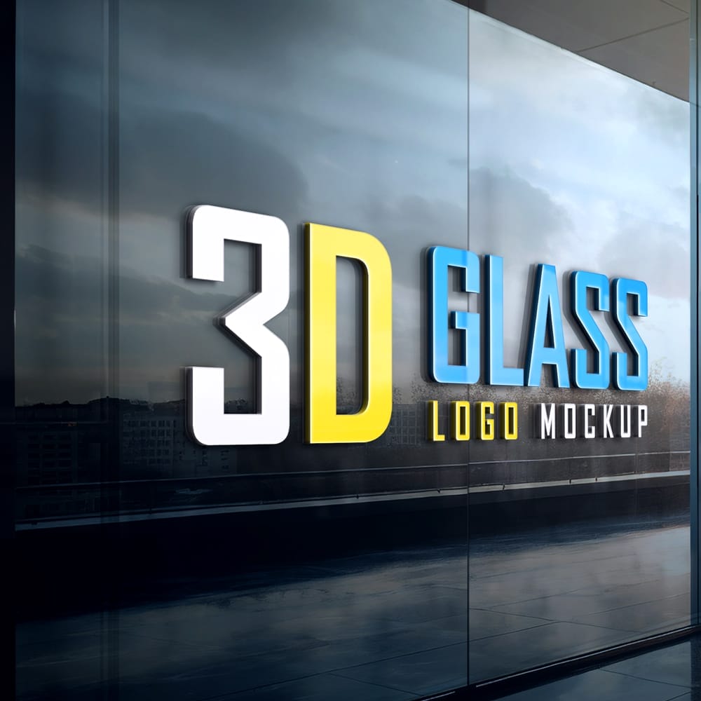 Free Glass Wall 3D Logo Mockup PSD