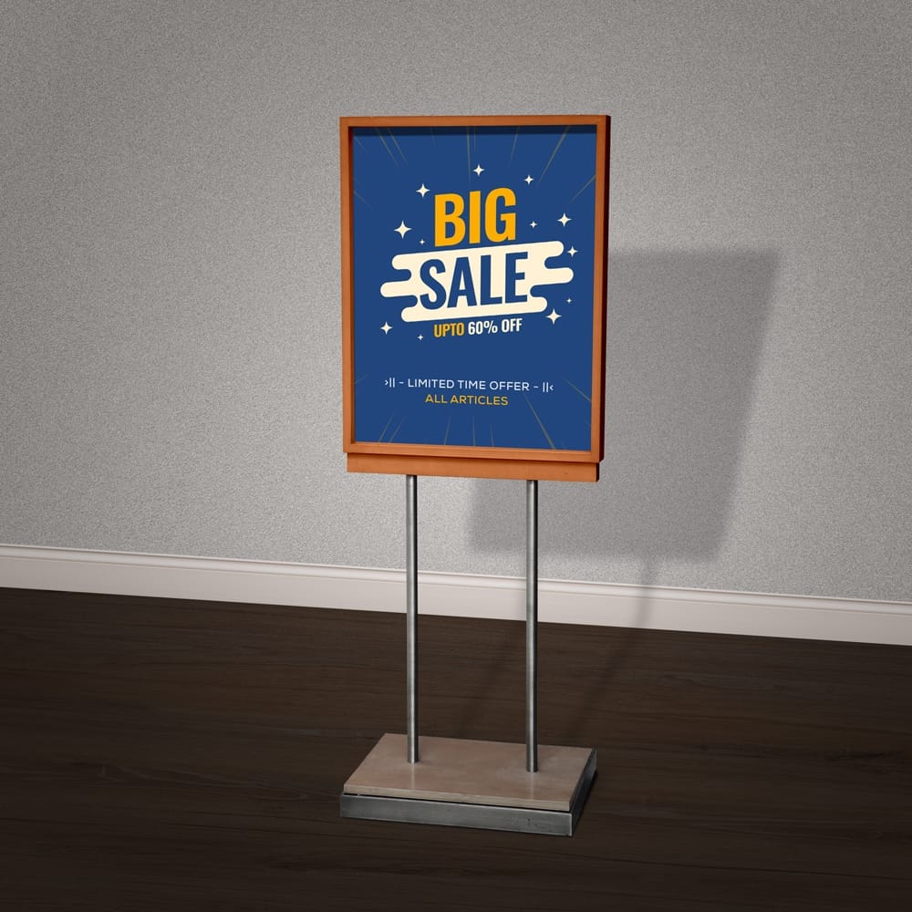 Free Indoor Signage Stand Mockup PSD
