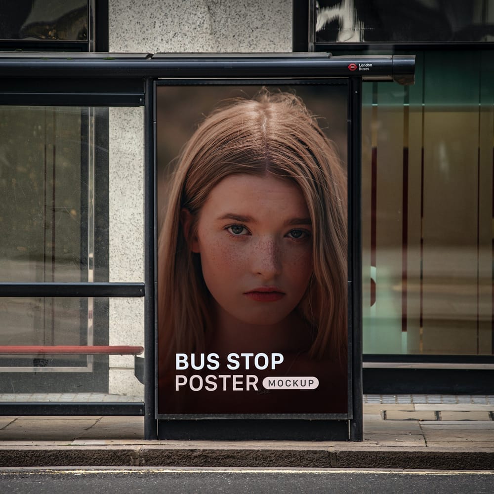 Free London Bus Stop Poster Mockup PSD