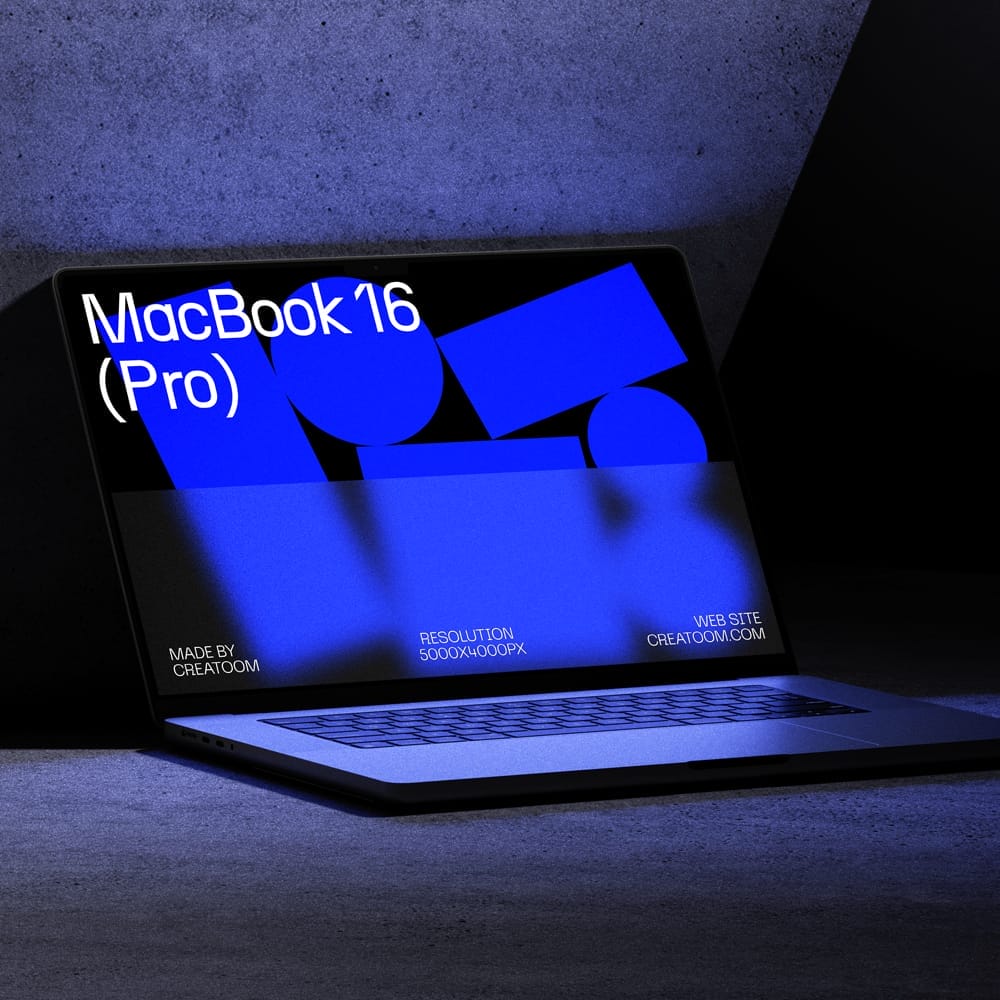 Free Macbook 16 Pro Mockup On Concrete Background PSD