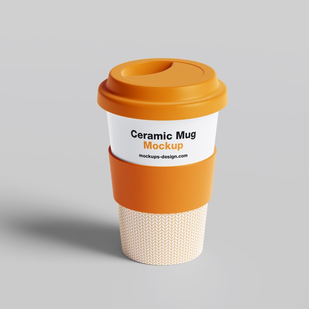 Free Mug with Rubber Band Mockup PSD
