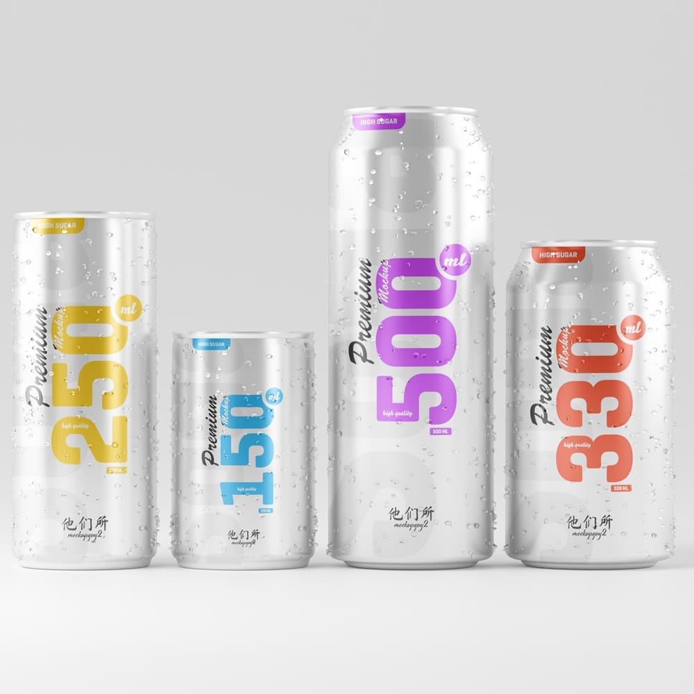 Free Multisize Beer Can Mockup PSD