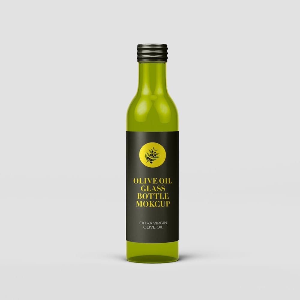 Free Olive Oil Glass Bottle Mockup PSD