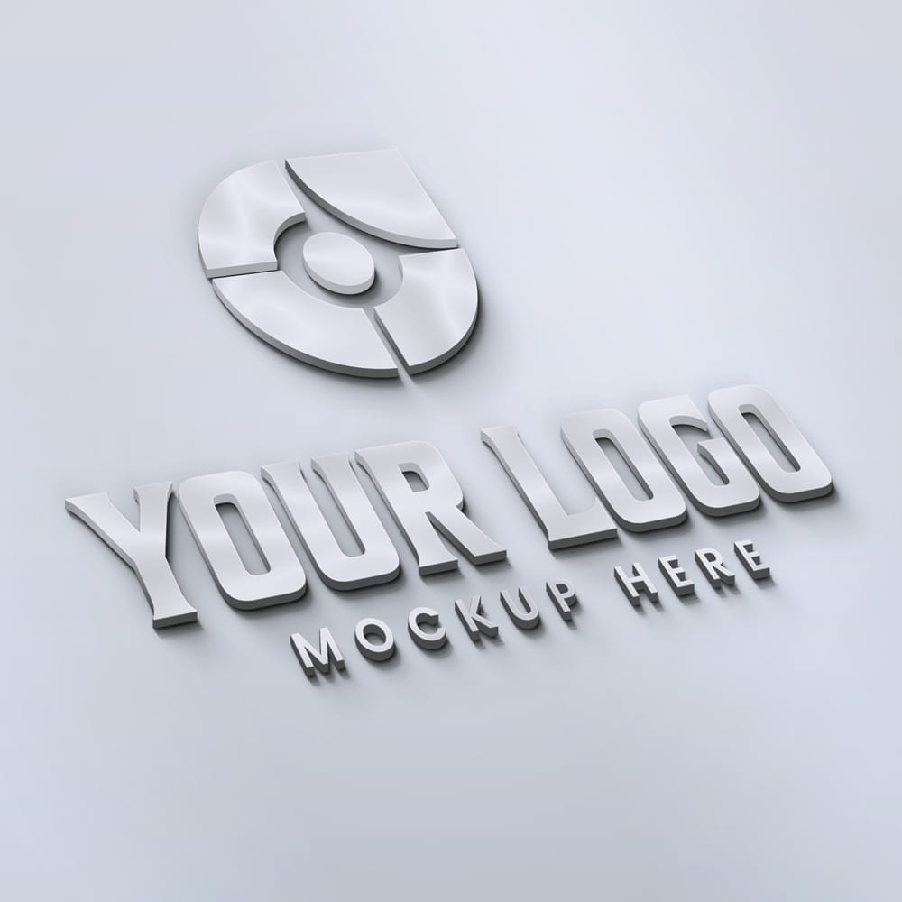 Free Photorealistic White Gray 3D Logo Mockup PSD