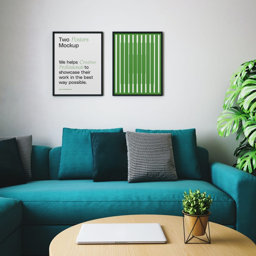 Free Posters in Livingroom Mockup PSD