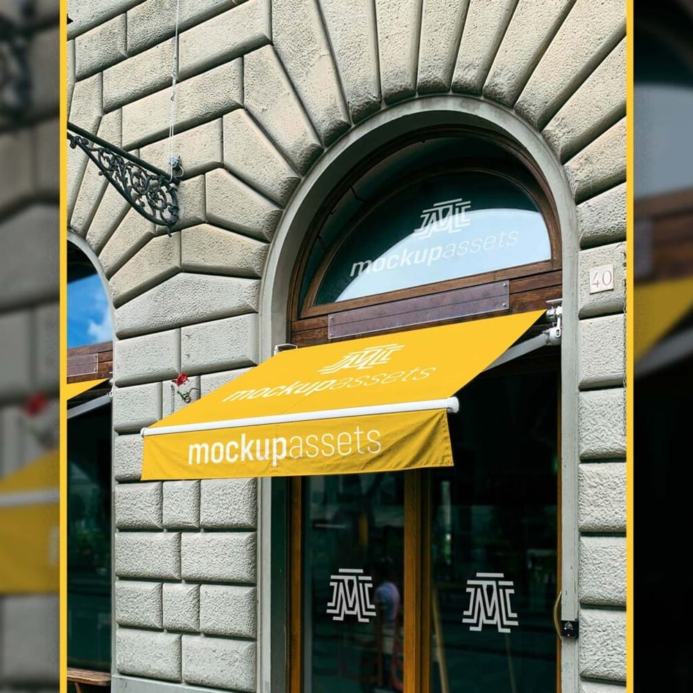 Free Restaurant Awning and Window Mockup PSD