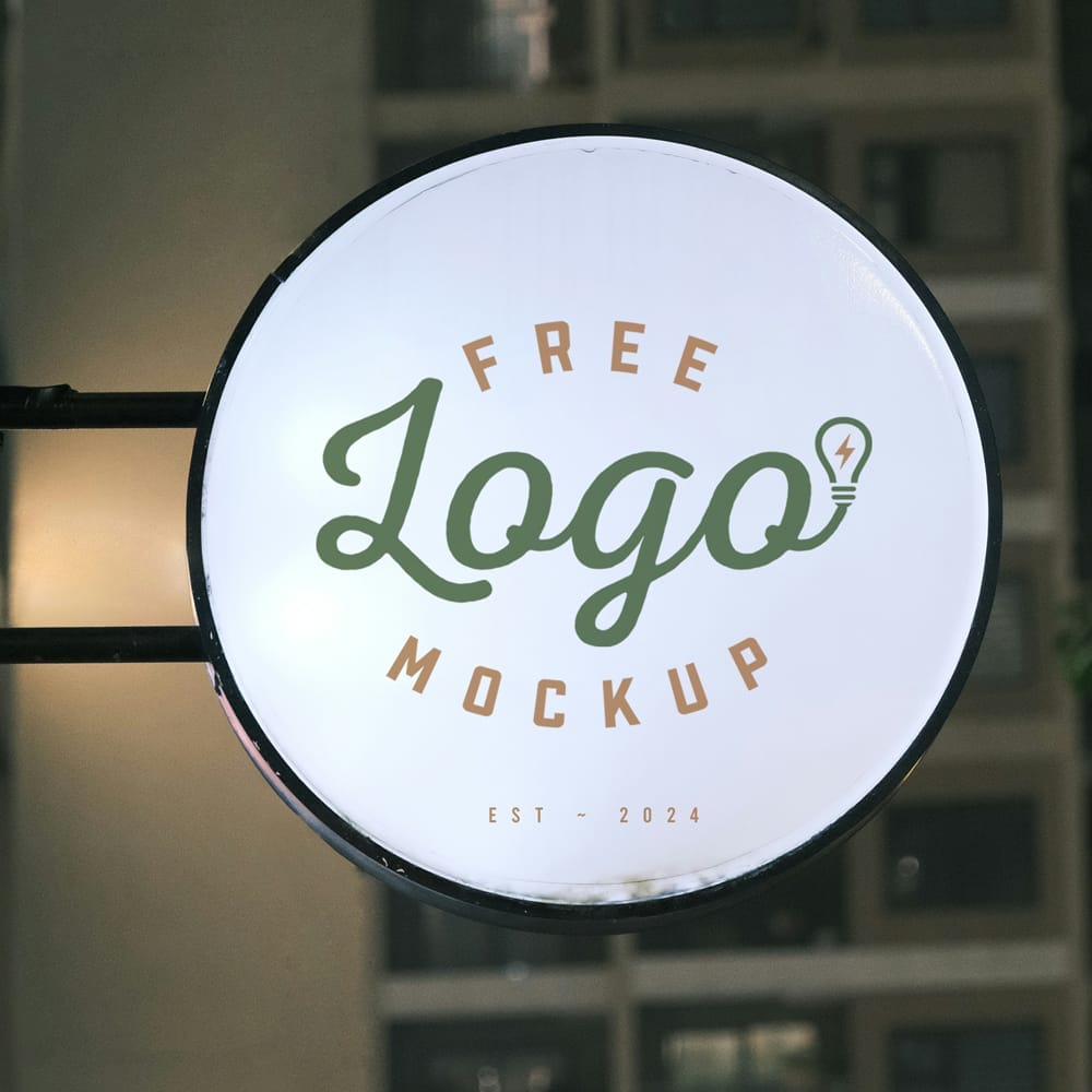 Free Round Signage On Building Mockup PSD