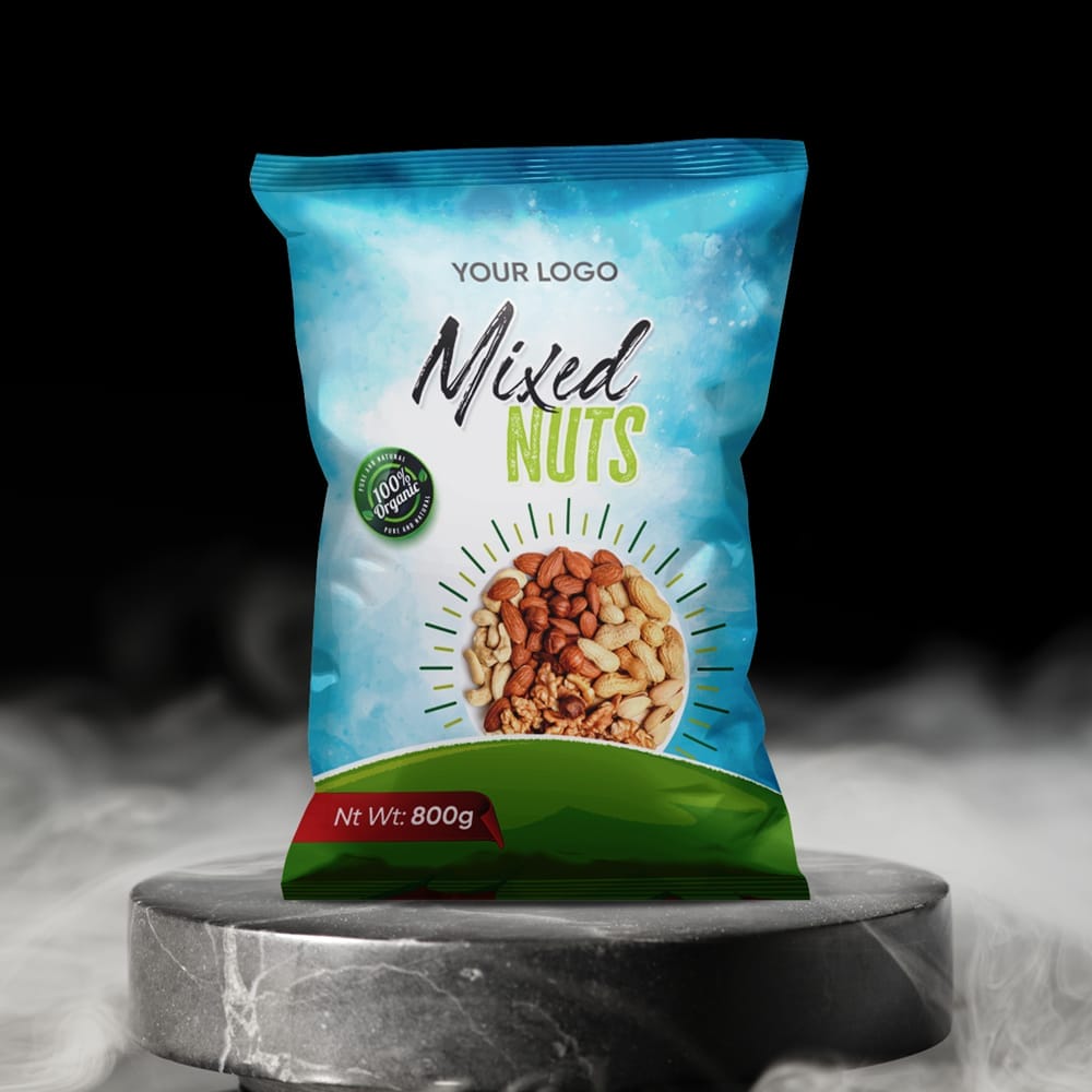 Free Snacks Pouch Packaging Mockup PSD