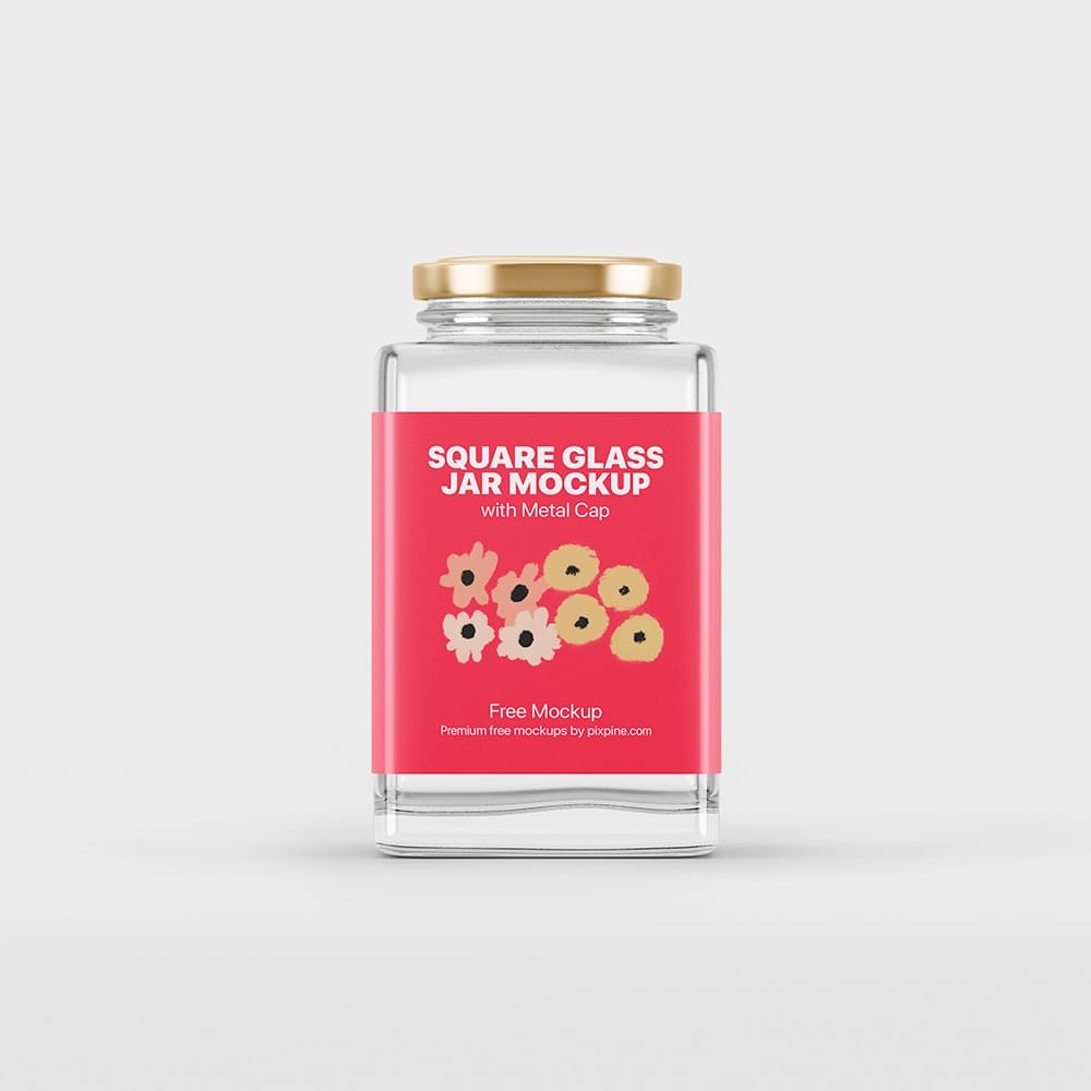 Free Square Glass Jar with Metal Cap Mockup PSD