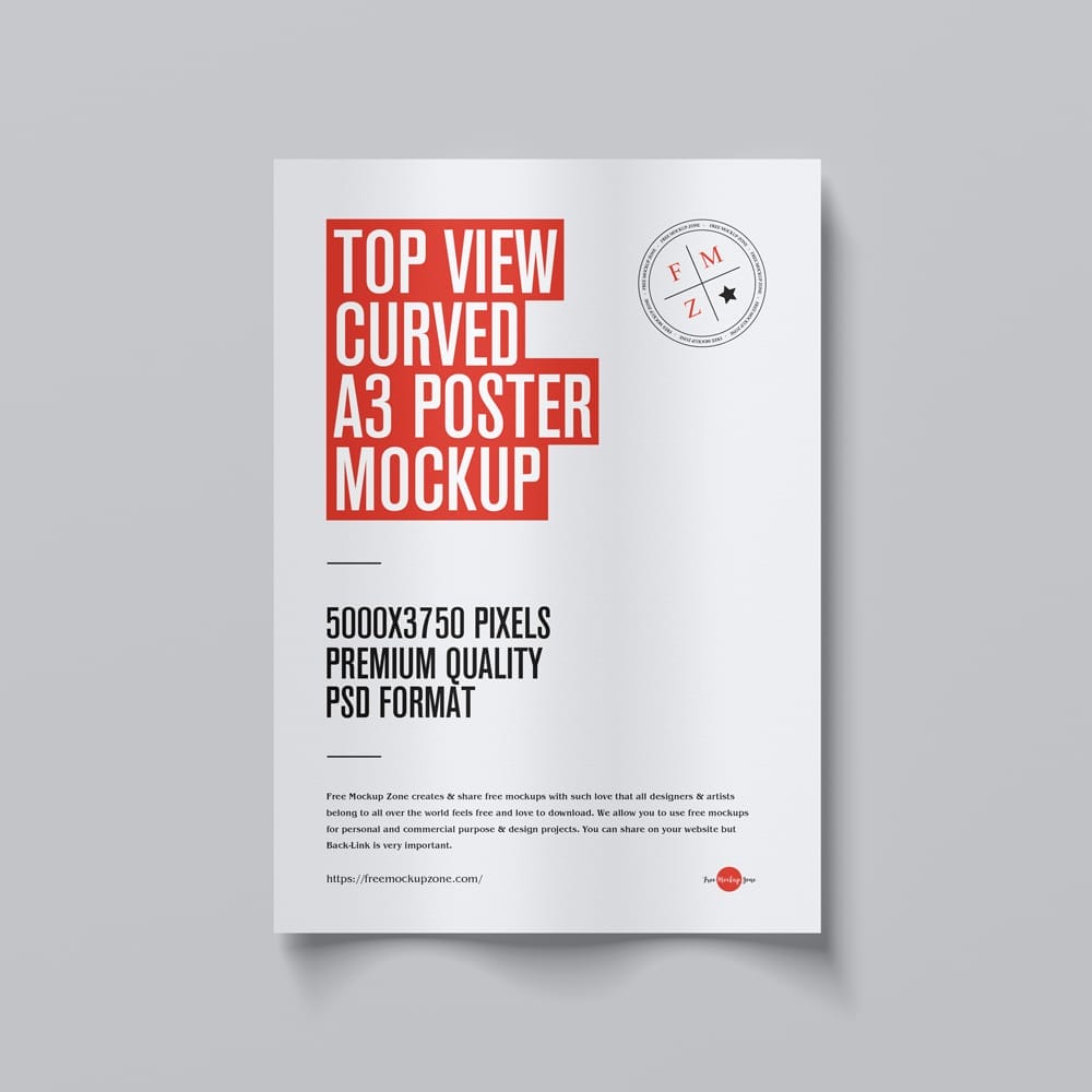 Free Top View Curved A3 Poster Mockup PSD
