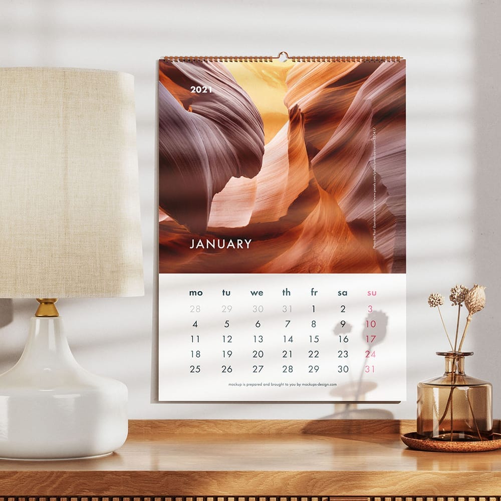 Free Wall Calendar Mockup Design PSD