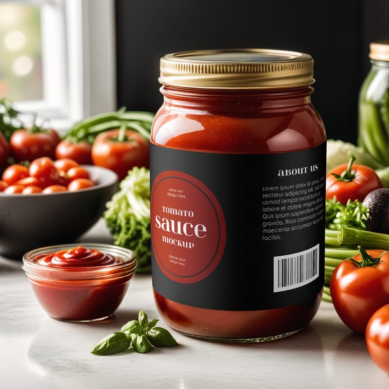 Glass Jar with Tomato Sauce Mockup PSD