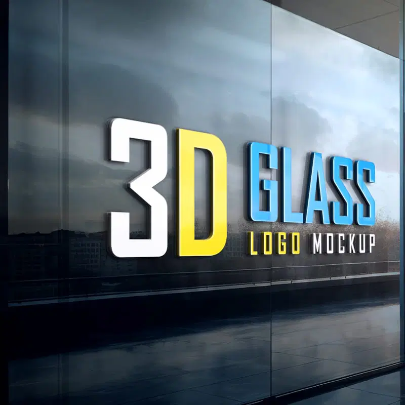 3D Glass Wall Logo MockUp Template PSD