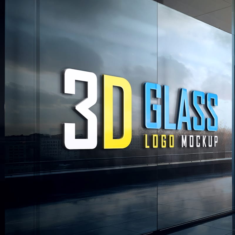 3d glass wall mockup free download