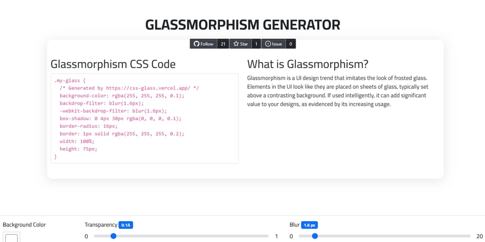 GlassMorphism Generator