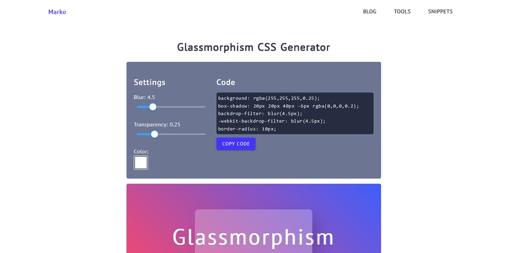 Glassmorphism CSS Generator 