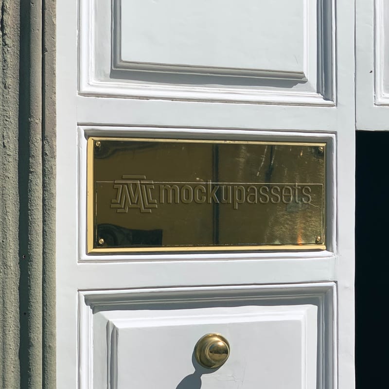 Golden Plaque on a Door Logo Mockup PSD
