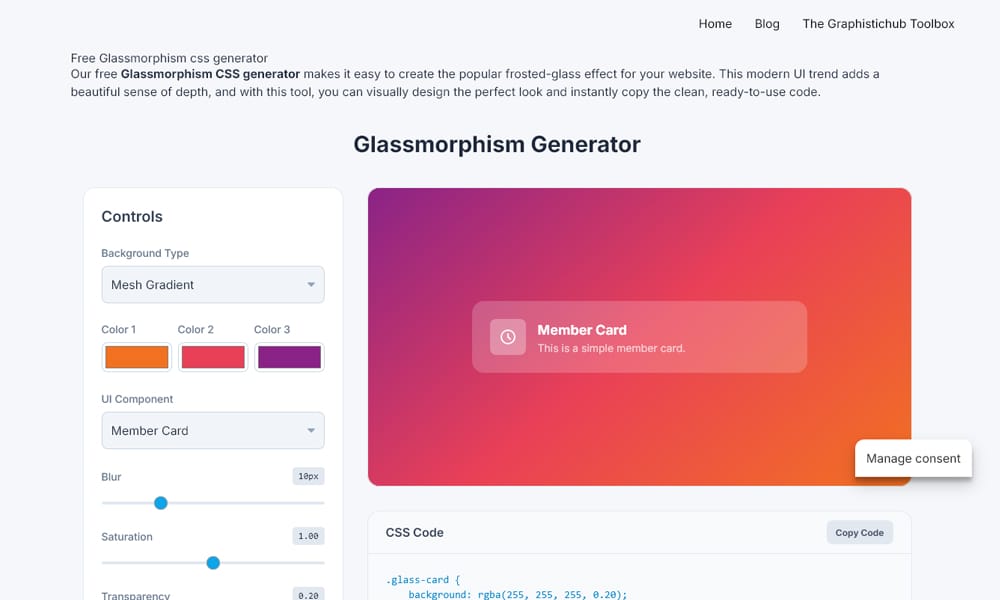GraphisticHub Glassmorphism Generator