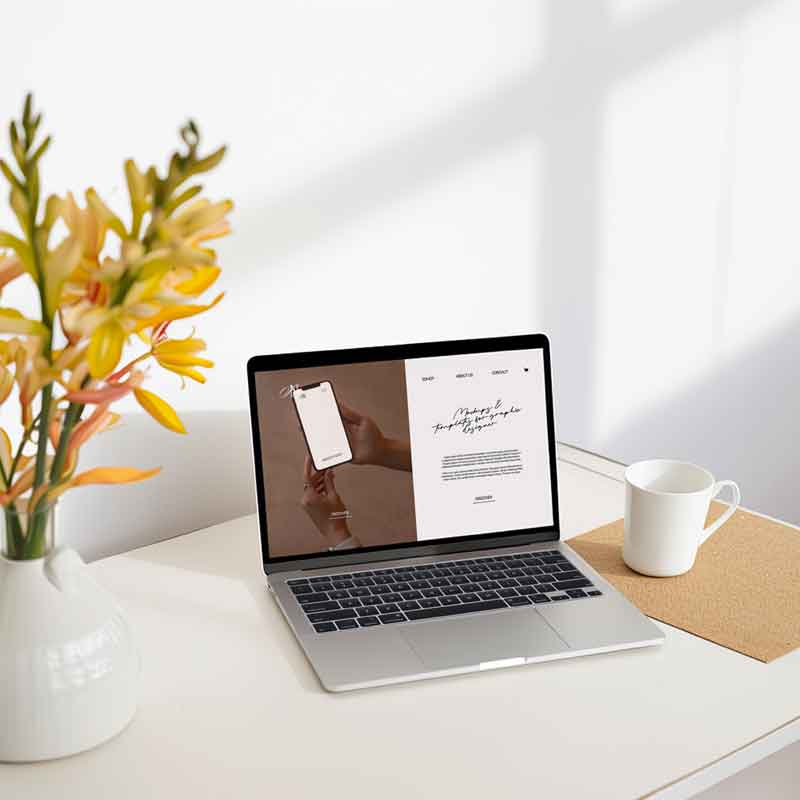 Laptop Mockup with Yellow Flowers PSD