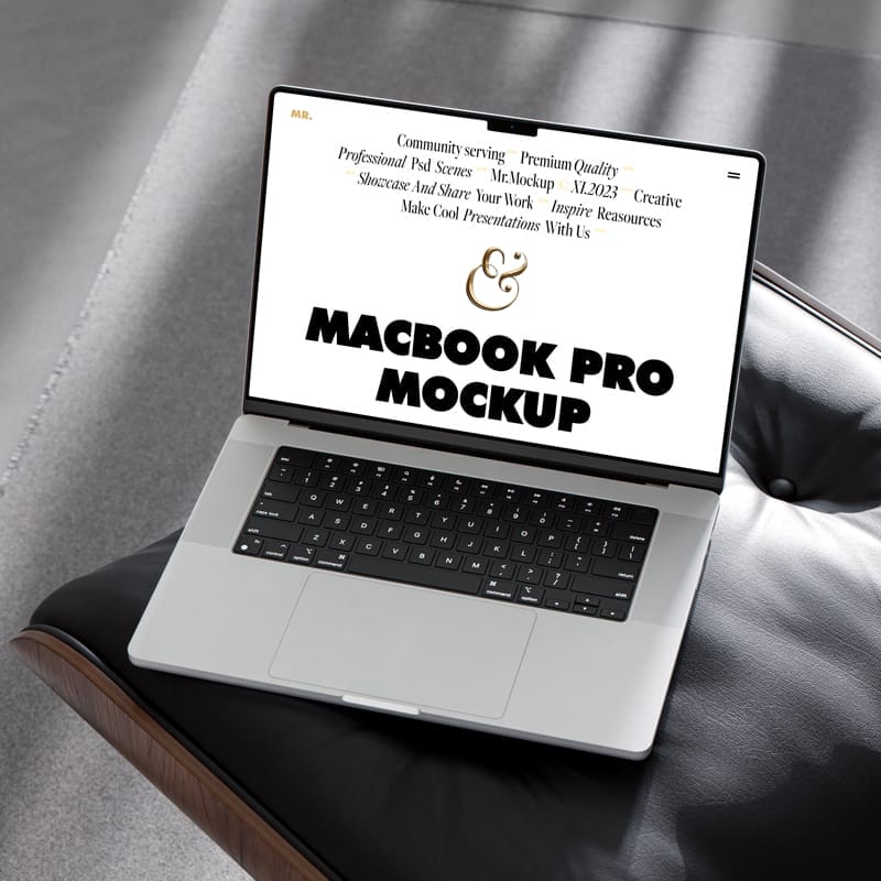MacBook Pro on Chair Mockup PSD