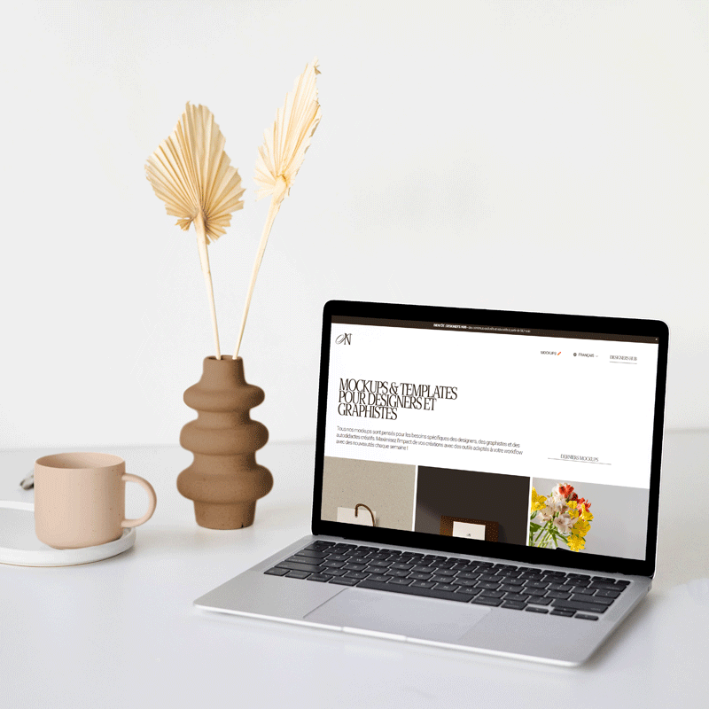 Macbook and Colour Vase Mockup PSD