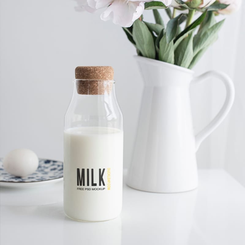 Milk Glass Bottle Mockup PSD