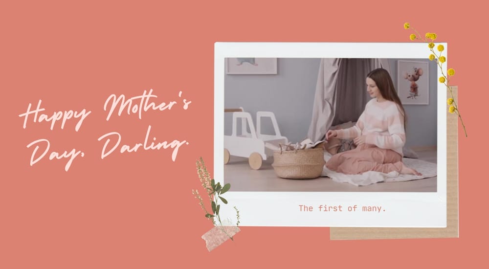 Mother's Day vintage scrapbook presentation template in Canva featuring polaroid frame and gentle color scheme.