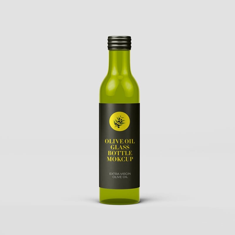 Olive Oil Glass Bottle Mockup PSD