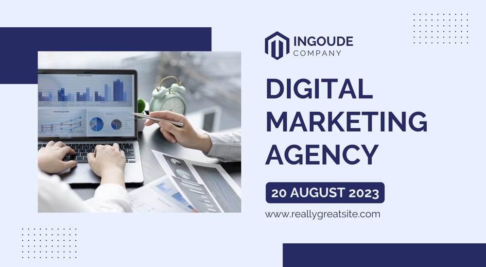 Professional business Canva template focused on digital marketing agency services with laptop and graphs visual