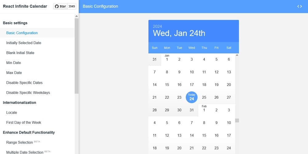 React Infinite Calendar