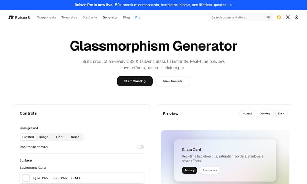 Ruixen Glassmorphism Generator