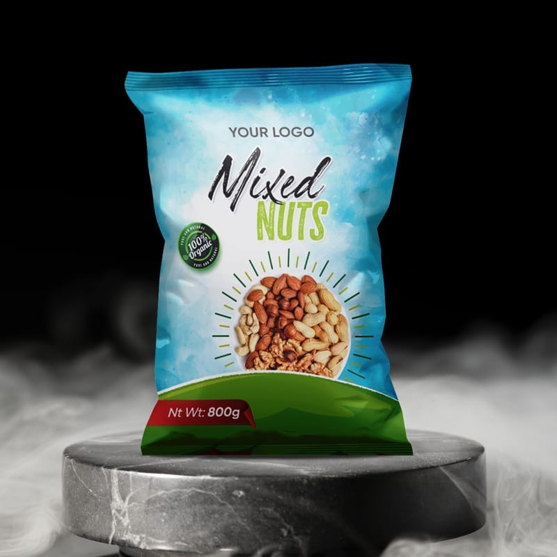 Free Snacks Pouch Packaging Mockup PSD