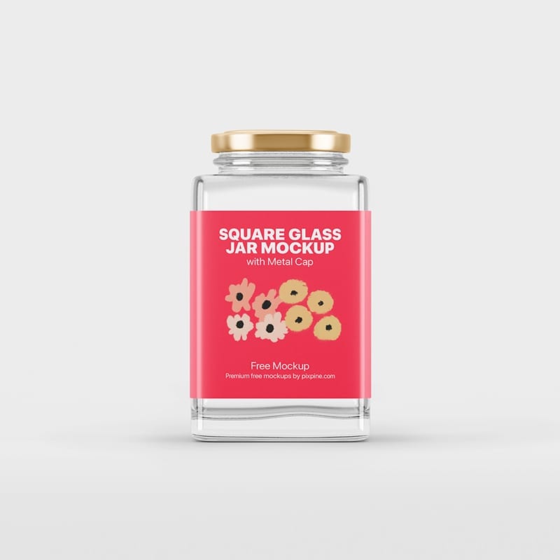 Square Glass Jar with Metal Cap Mockup PSD