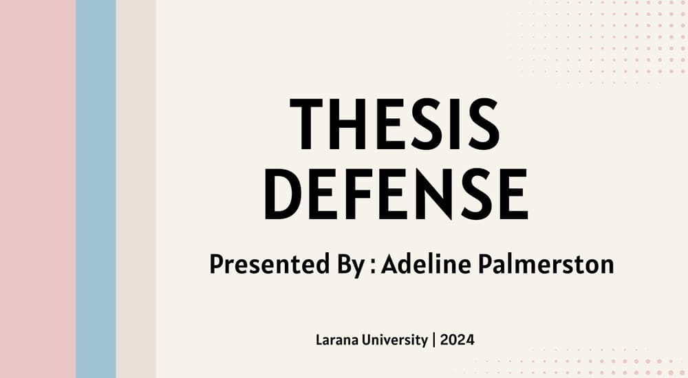 Academic presentation template in Canva designed for thesis defense, featuring formal structure.