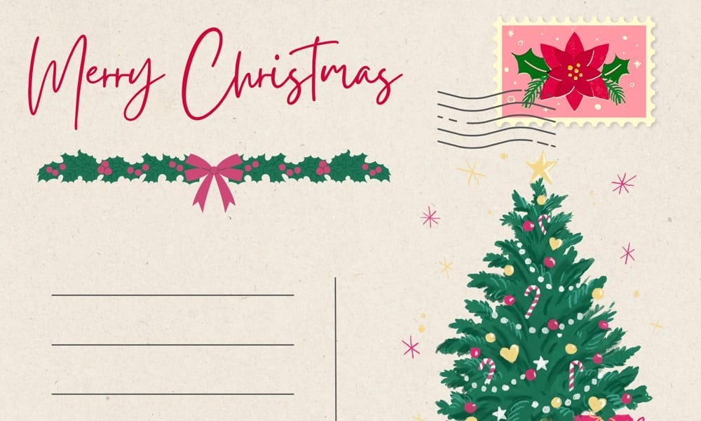 Vintage Illustrated Merry Christmas Postcard Template