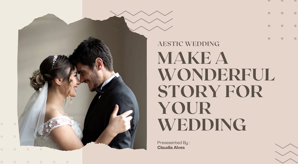 Aesthetic wedding photography portfolio presentation template for Canva with elegant typography and photo collage layout.