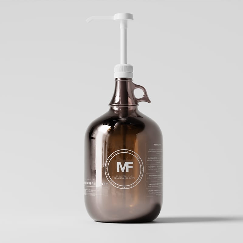 Amber Glass Gallon Pump Bottle Mockups PSD