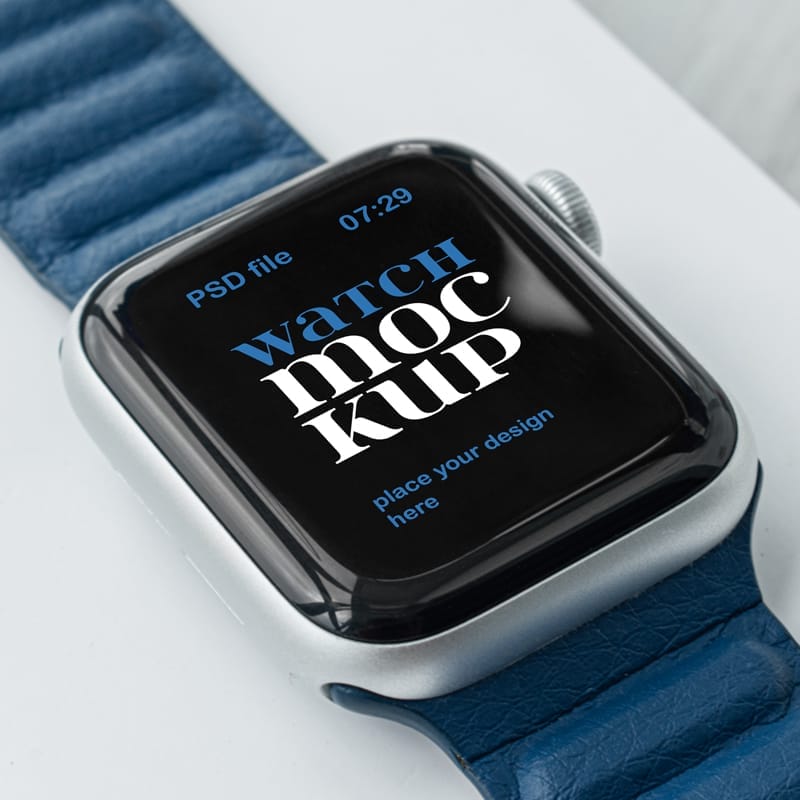 Apple Watch with Blue Band Mockup PSD