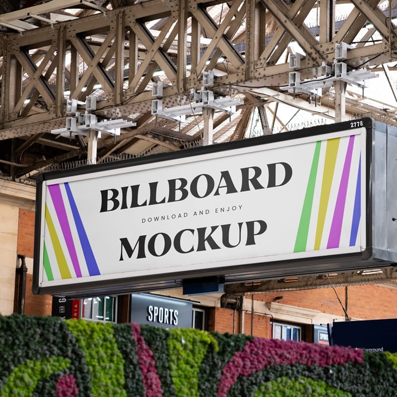 Billboard on Victoria Station Mockup PSD