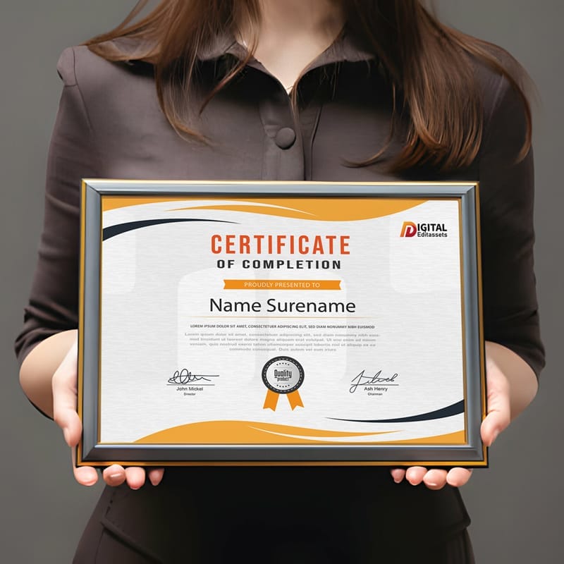Completion Certificate Mockup PSD