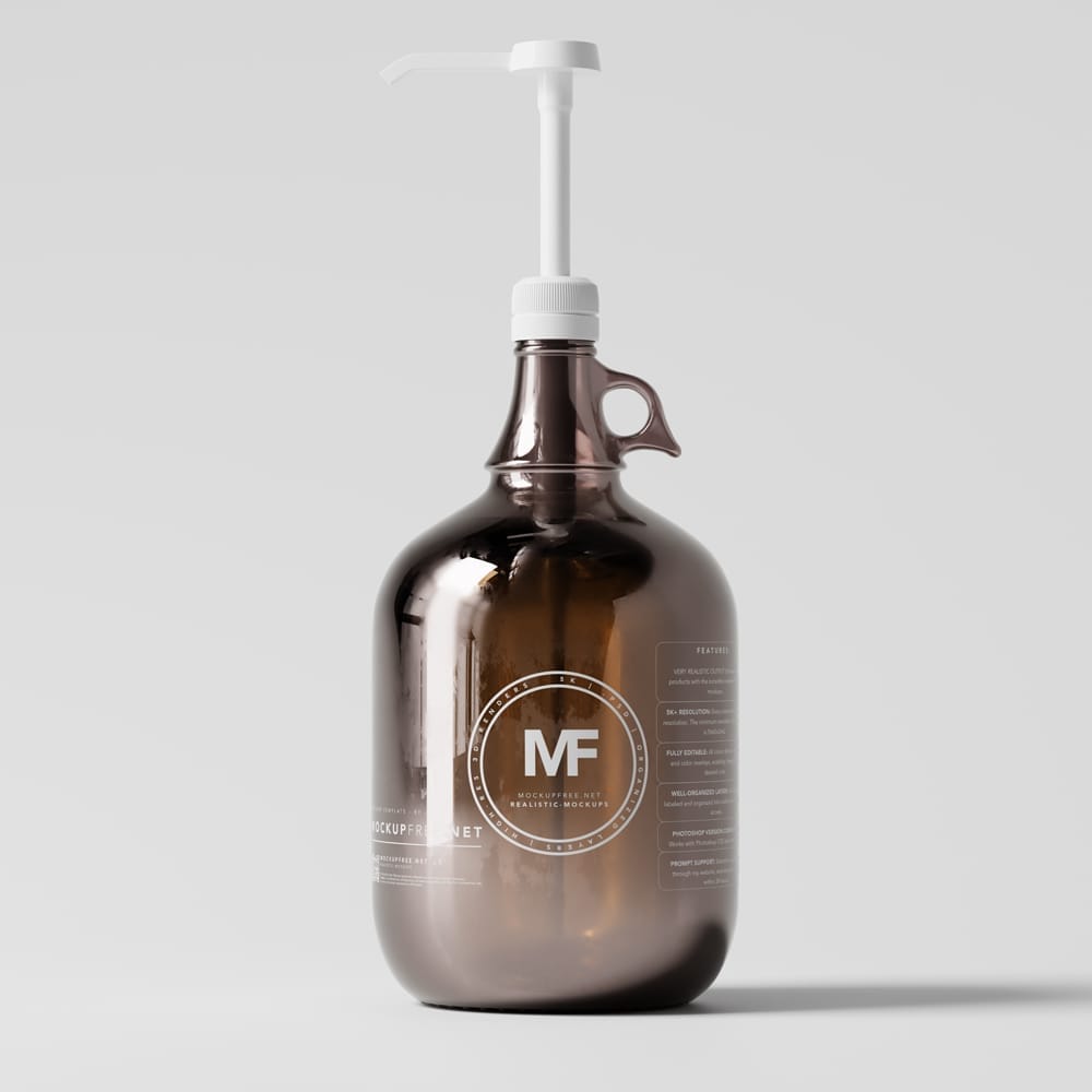Fee Amber Glass Gallon Pump Bottle Mockups PSD