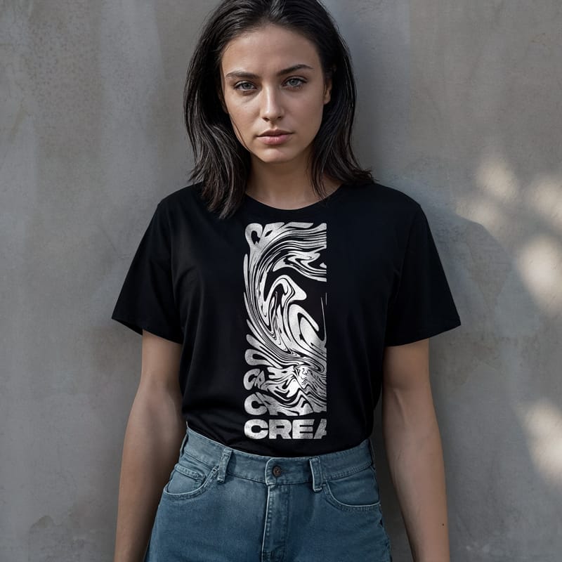 Female Black T-shirt Mockup PSD