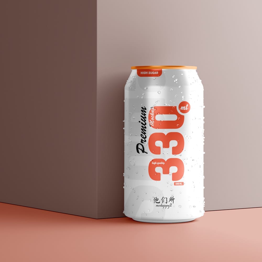 Free 330ml Soda Can Mockup PSD