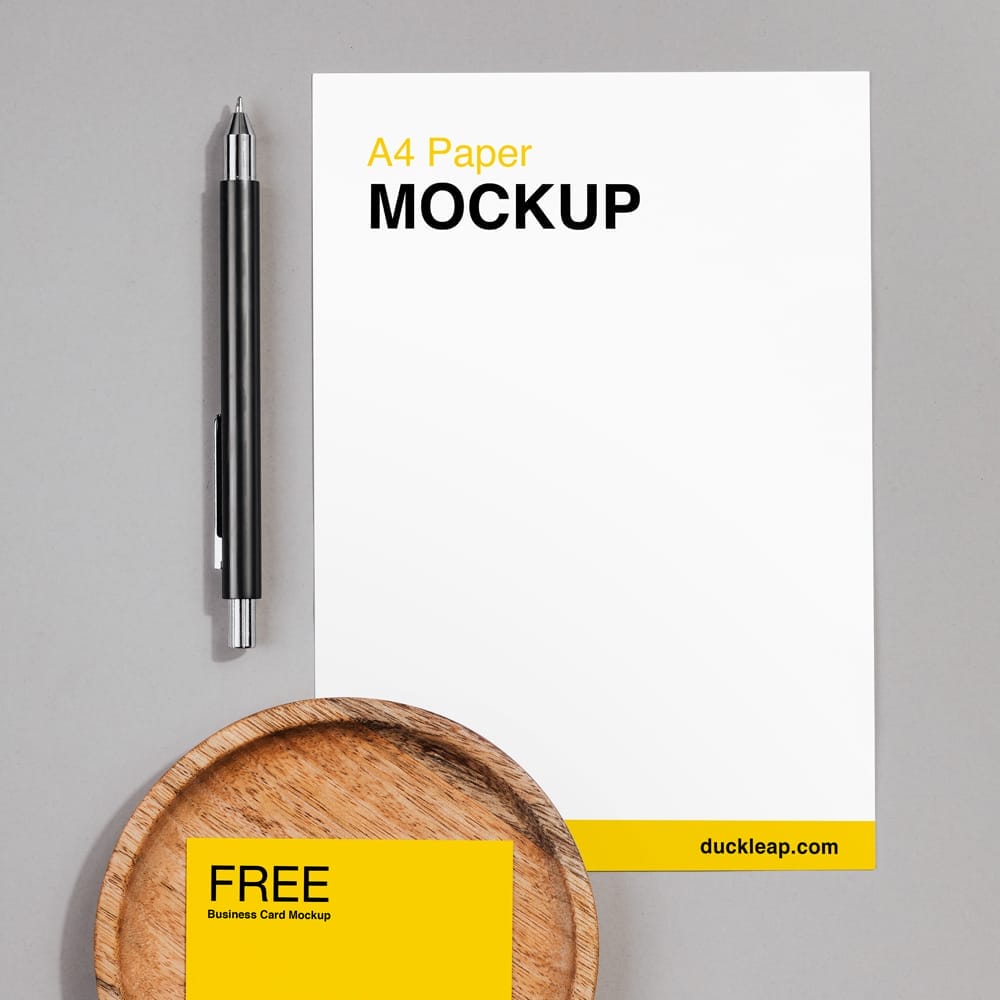 Free A4 Paper and Business Card Mockup PSD