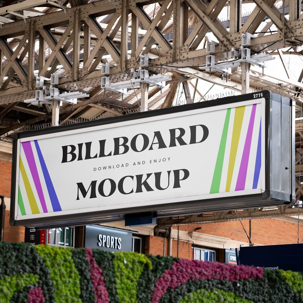 Free Billboard on Victoria Station Mockup PSD
